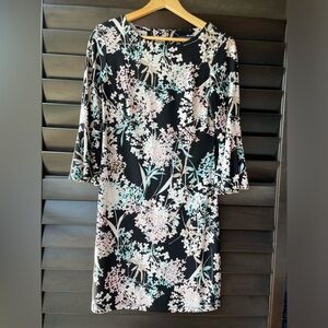 Tommy Hilfiger Floral Dress Bell 3/4 Sleeves Black Pink white Blue size 4